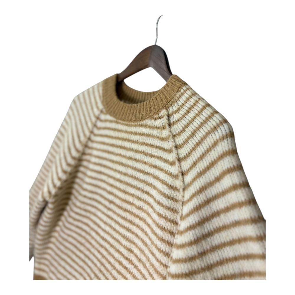 American Eagle Womens Striped Crewneck Sweater S Ivory Mustard Everyday Casual - Picture 3 of 6